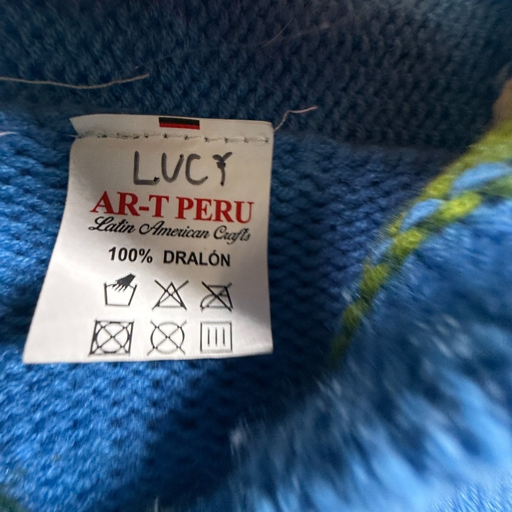 AR-T Peru Toddler 2T-3T Blue Hooded Zip Cardigan Dralon Llama Embroidered - Picture 3 of 7